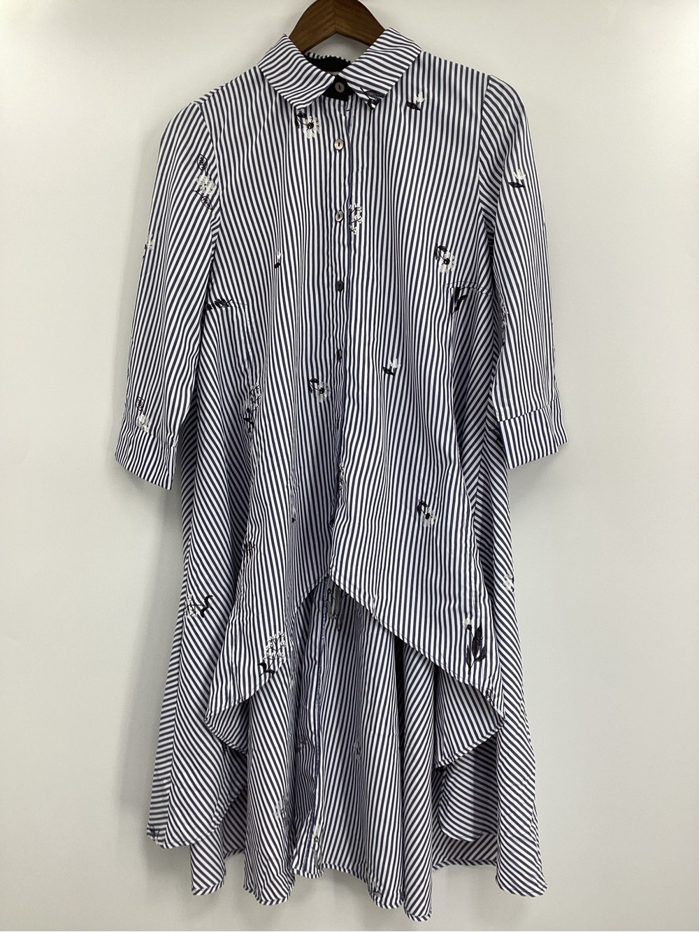 Patrizia Luca Navy & White Striped Ruffle-Hem Blouse Dress